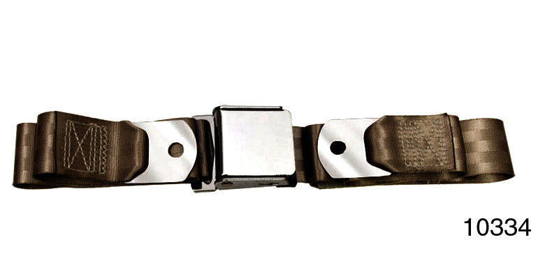 10334 - 1955-1957 Chevy Driver Quality Front Seat Belt Set, Dark Brown
