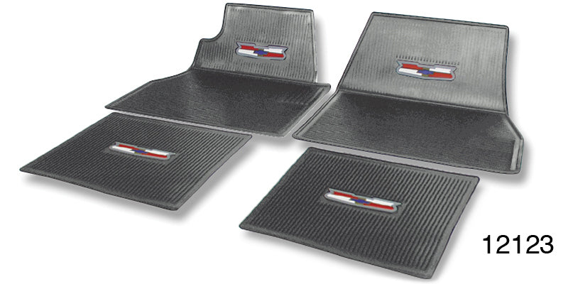12123 - Danchuk 1955-1957 Chevy Floor Mats with Crest Logo, Gray