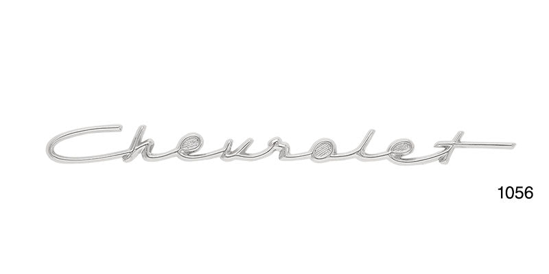 1056 - Danchuk 1957 Chevy _Chevrolet_ Chrome Dash Script Emblem, 210 and 150 (Best)
