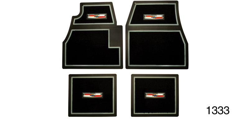 1333 - Danchuk 1955-1957 Chevy Custom Carpet Floor Mats, Black with Crest Logo