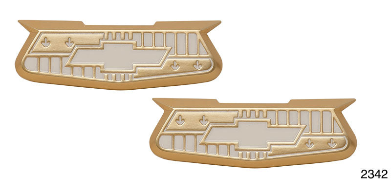 2342 - Danchuk 1957 Chevy Forged Bel Air Crest Emblems, Show Quality. Pair