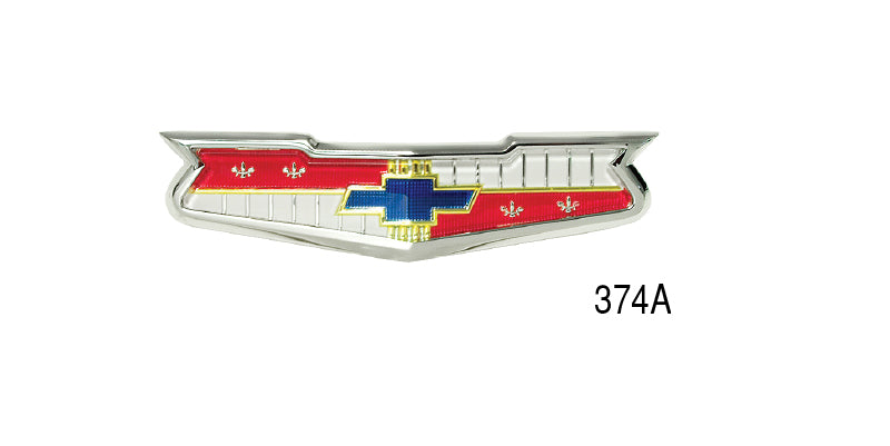 374a - Danchuk 1956 Chevy Trunk Emblem, V8 with Bezel (Best)