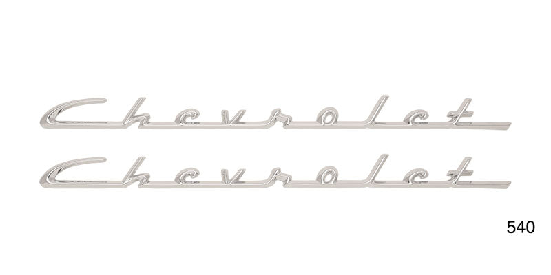 540 - Danchuk 1955-1956 Chevy Chrome _Chevrolet_ Script, 150 & 210, Pair