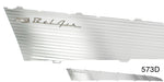 Load image into Gallery viewer, 573d - Danchuk 1957 Chevy Bel Air Aluminum Side Panel Insert, with Chrome Emblems, All 2-Door, Pair (OS)
