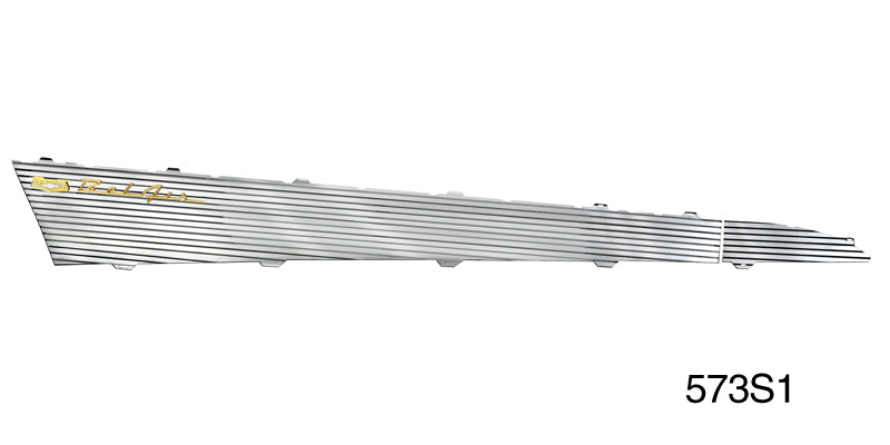 573s1 - Danchuk 1957 Chevy Bel Air Aluminum Side Panel Inserts, with Forged Emblems, 4-Door Hardtop, Pair (OS)