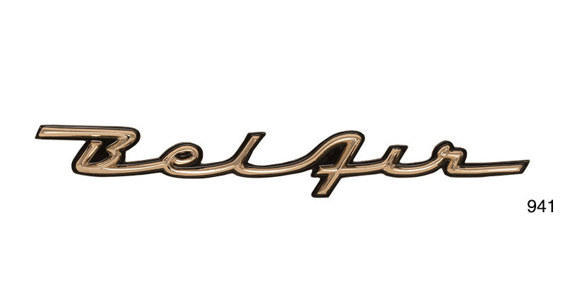 941 - Danchuk 1957 Chevy Bel Air Gold & Black Dash Script Emblem (Best)